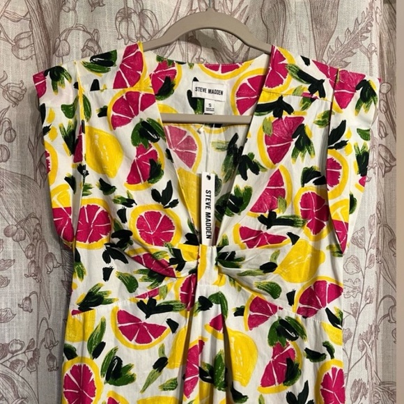 Steve Madden grapefruit White pink Yellow Flutter Sleeve maxi/midi Sundress, NWT - Picture 6 of 6